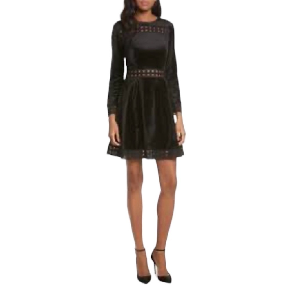 Ted Baker London Lullita Black Cotton Velvet Long Sleeve Dress TB Sz 0 USA 2